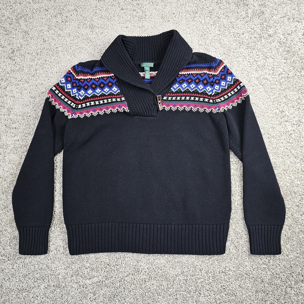 Ralph Lauren Womens Sweater XL (fits small) Nordic Fair Isle Shawl Collar Toggle